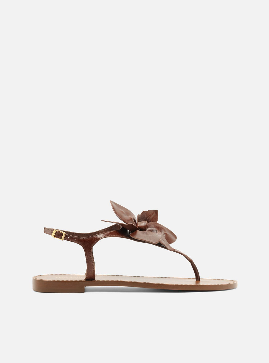Sandalia Rasteira Marrón Cuero Flor - ARZ