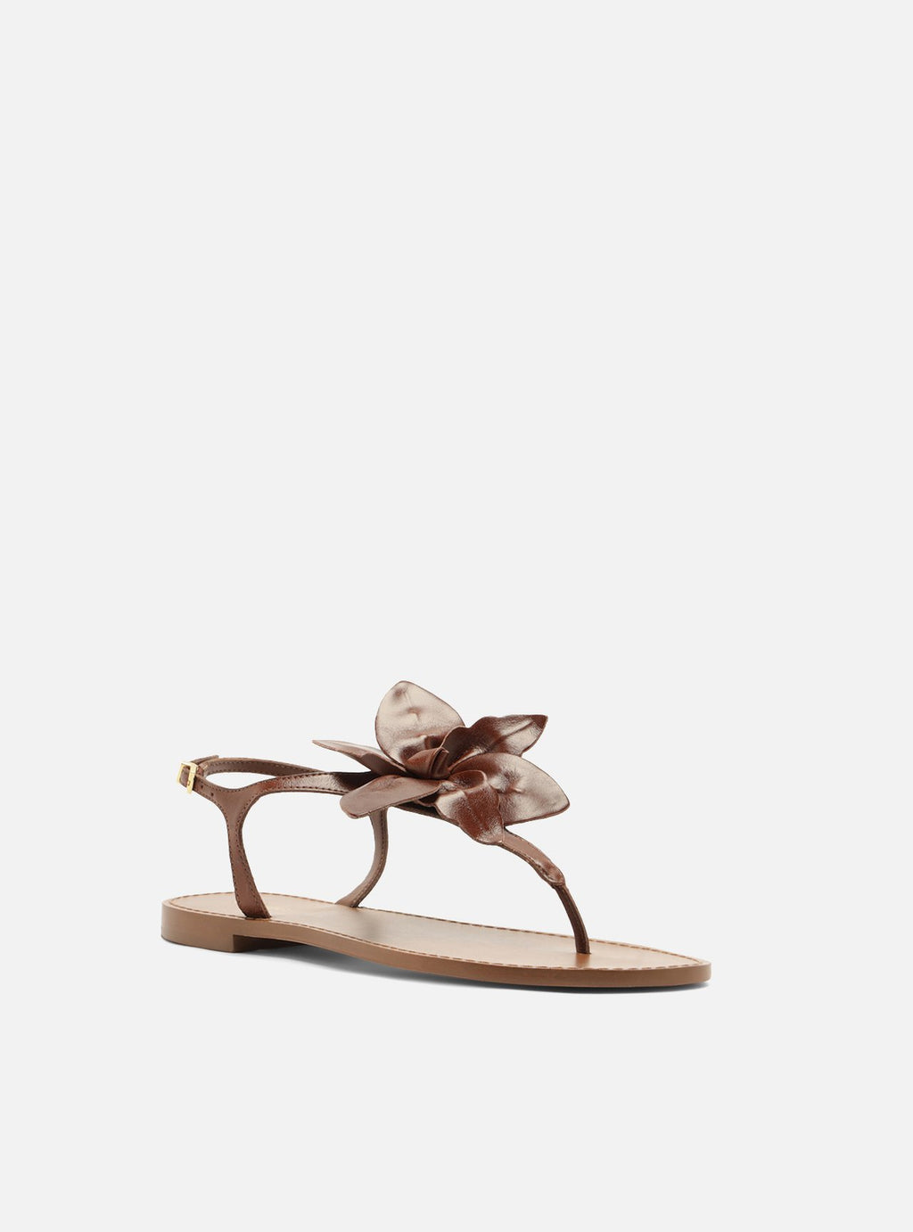 Sandalia Rasteira Marrón Cuero Flor - ARZ