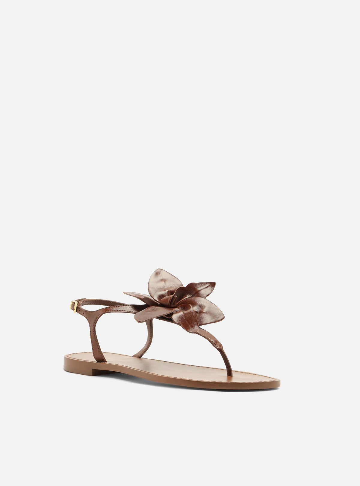 Sandalia Rasteira Marrón Cuero Flor - ARZ