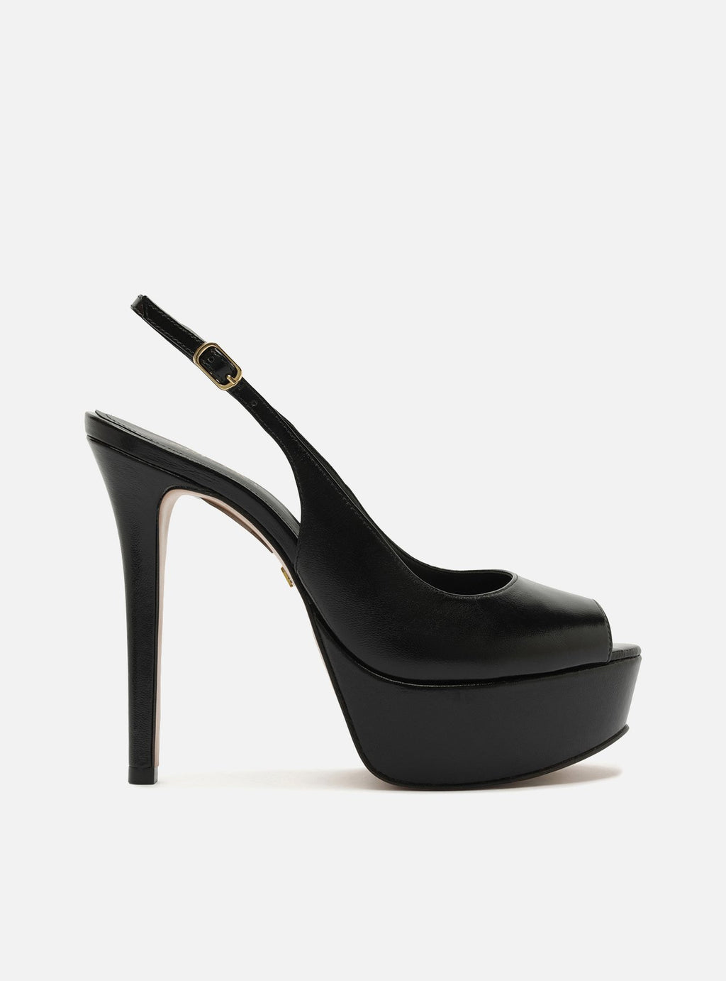 Scarpin Negro Cuero Plataforma Frontal Slingback - ARZ