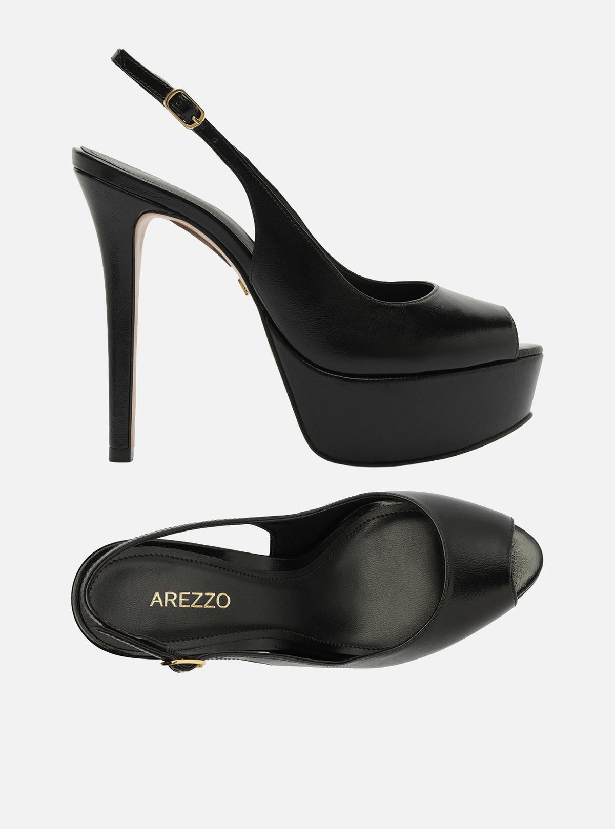 Scarpin Negro Cuero Plataforma Frontal Slingback - ARZ