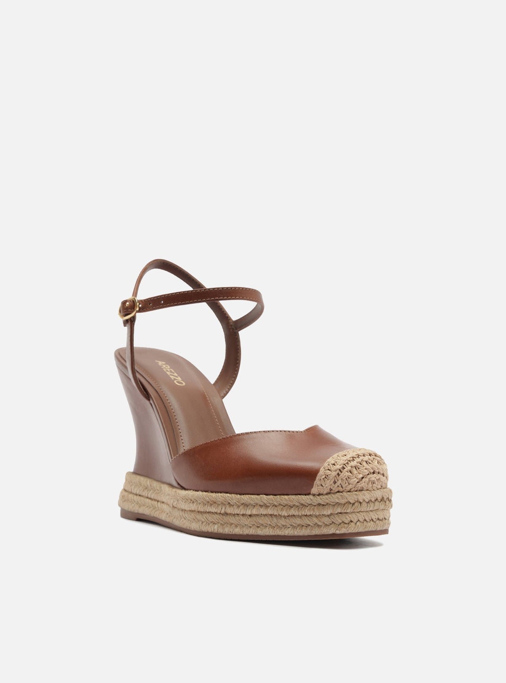 Sandalia Anabela Espadrille Marrón Plataforma Hebilla Tressê Slingback - ARZ