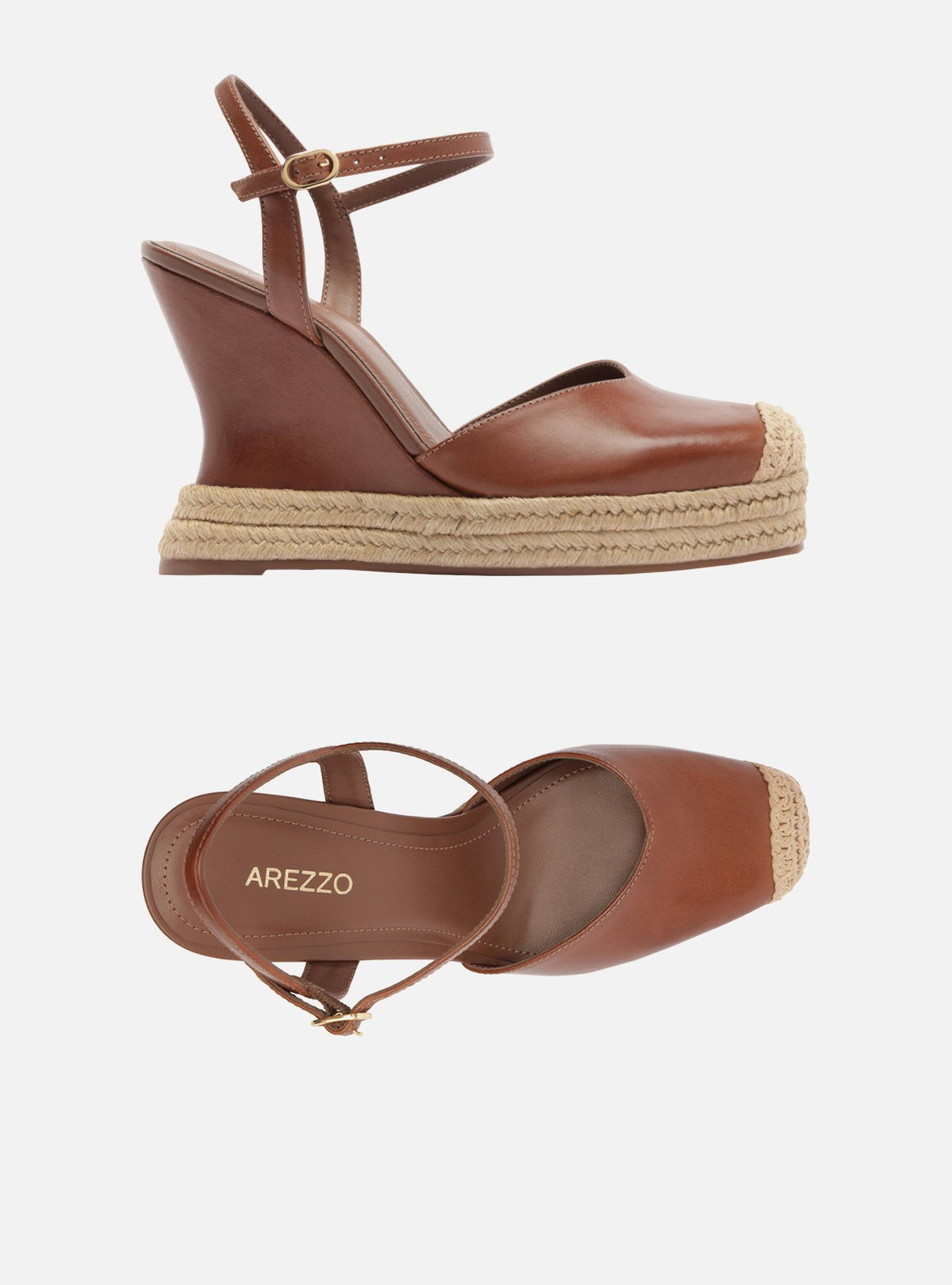 Sandalia Anabela Espadrille Marrón Plataforma Hebilla Tressê Slingback - ARZ