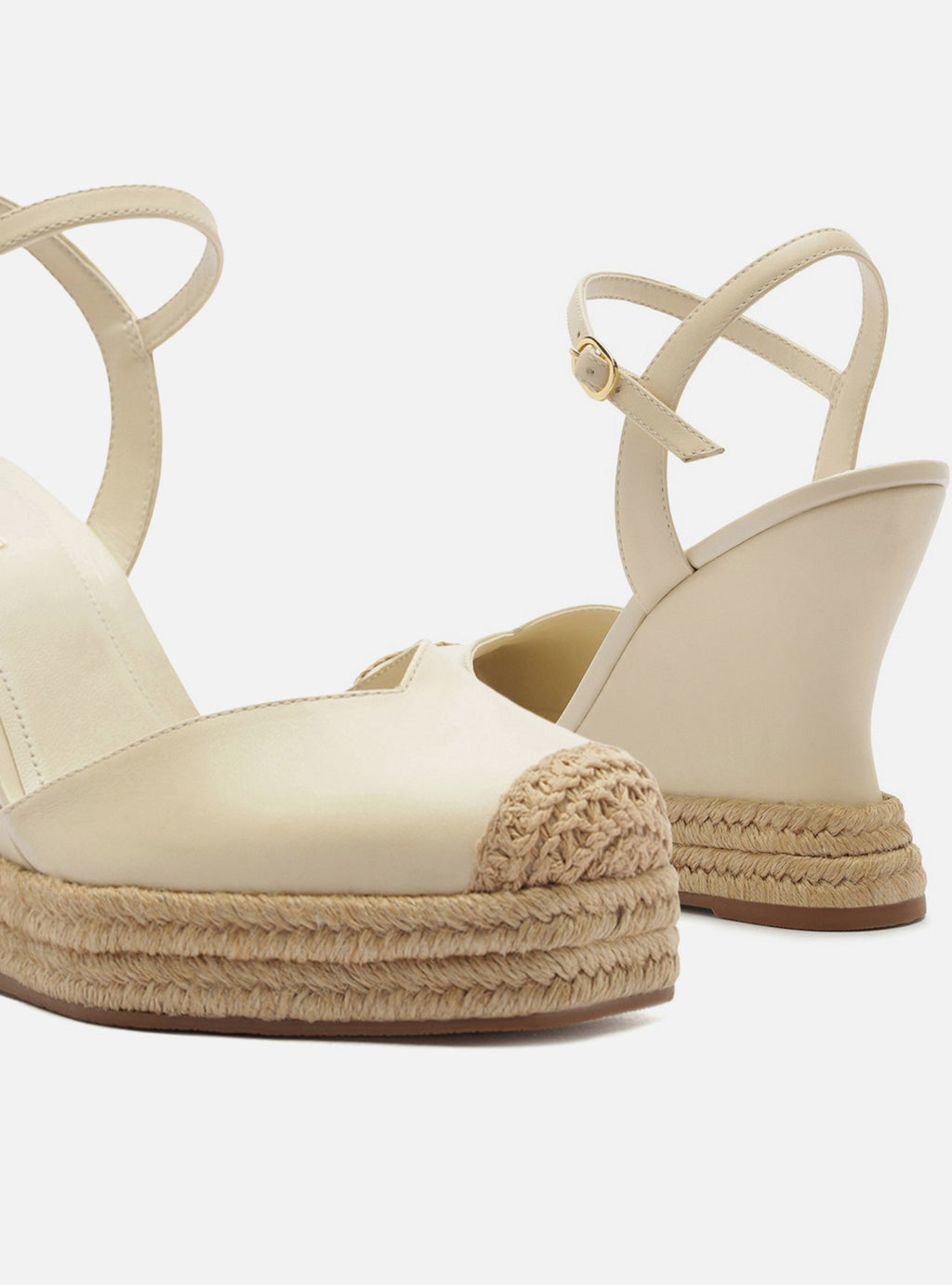 Sandalia Anabela Espadrille Off White Plataforma Hebilla Tressê Slingback - ARZ