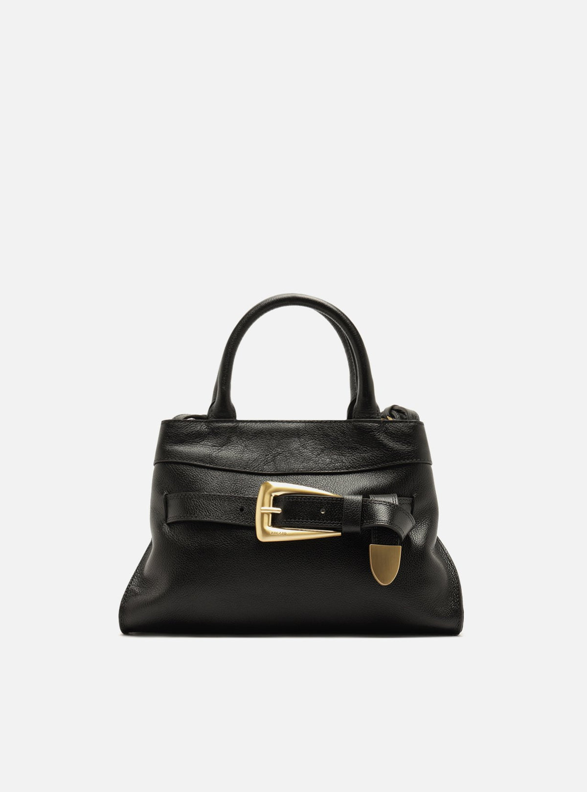 Bolso Tote Negro Cuero Média Hebilla Dorado - ARZ