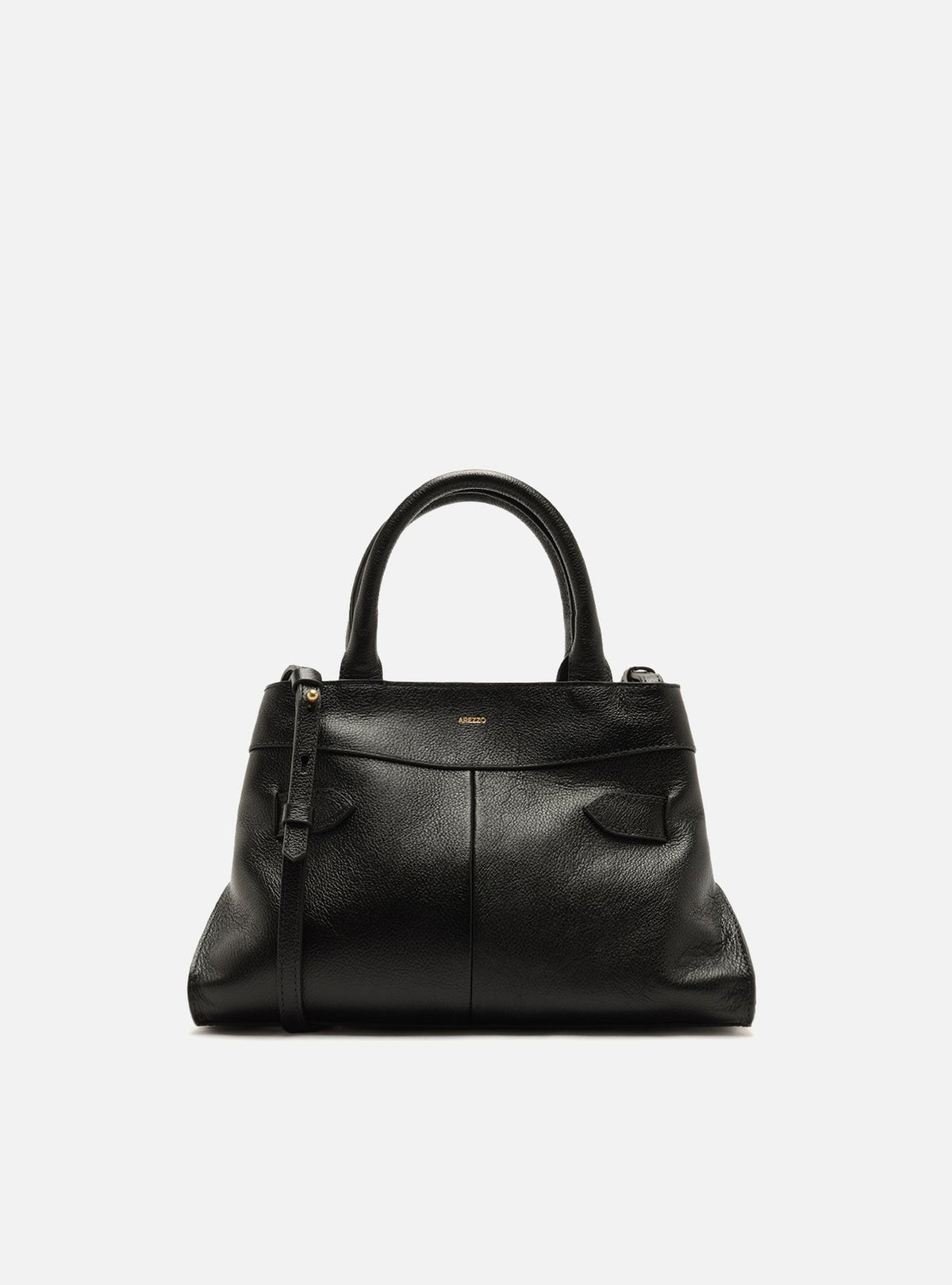 Bolso Tote Negro Cuero Média Hebilla Dorado - ARZ