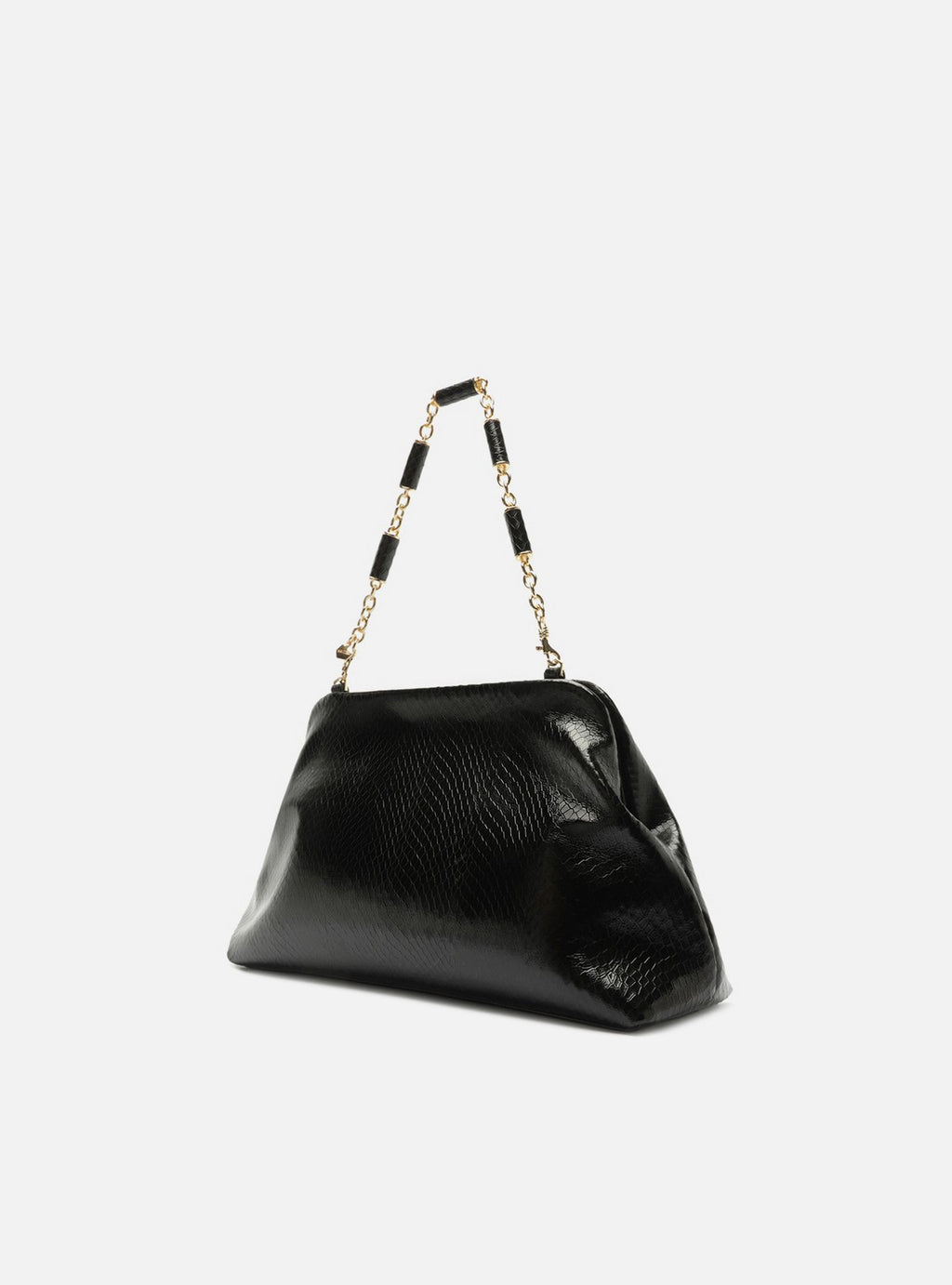 Bolso Clutch Negro Cuero Média Snake Cadena - ARZ