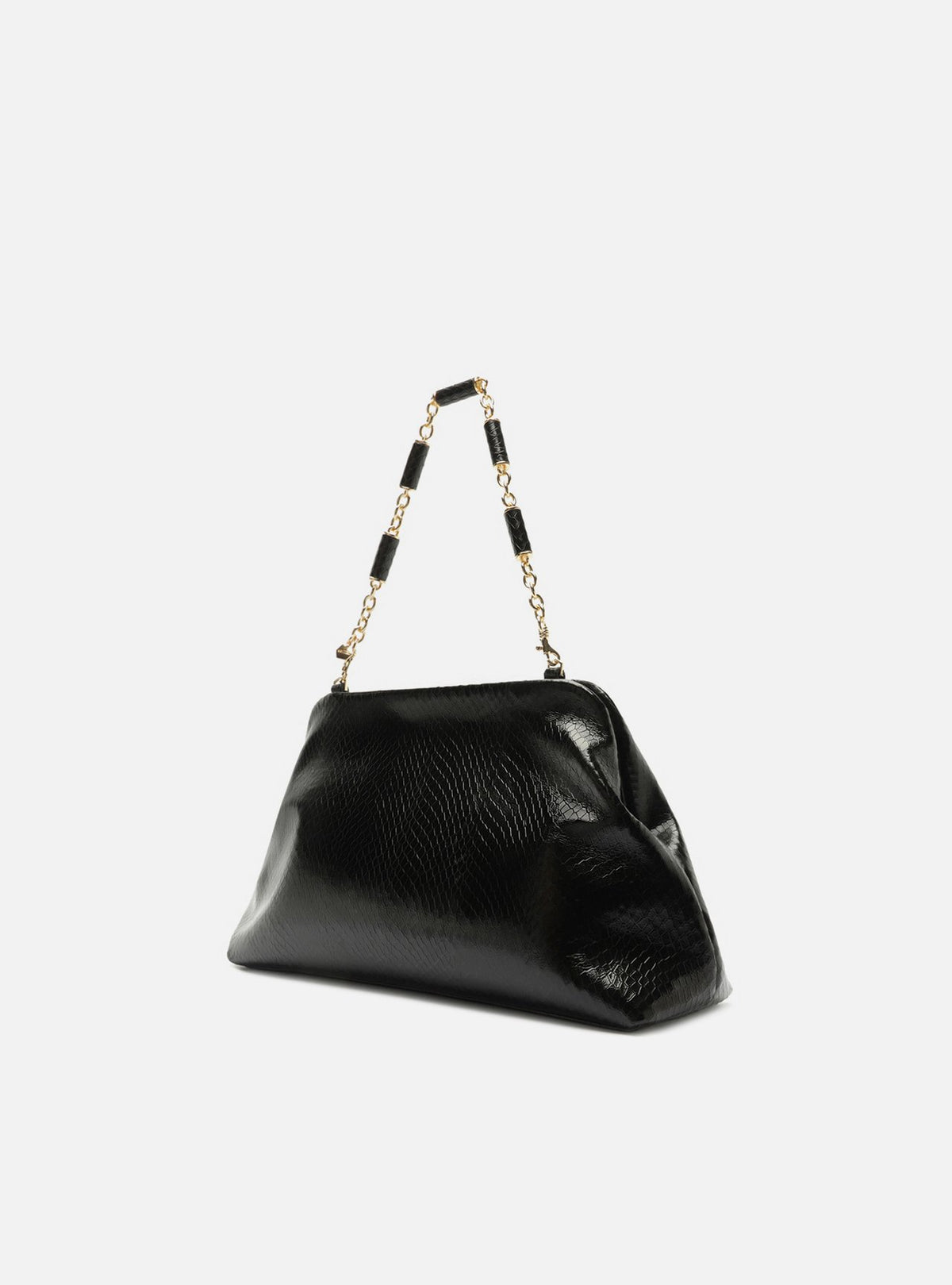 Bolso Clutch Negro Cuero Média Snake Cadena - ARZ