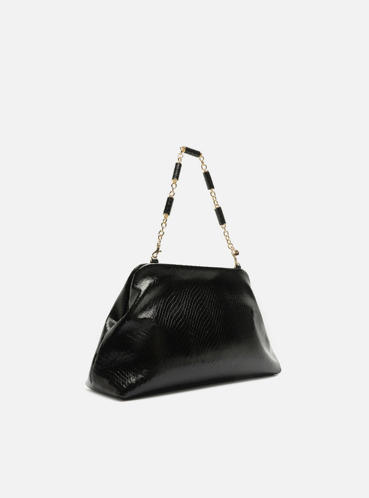 Bolso Clutch Negro Cuero Média Snake Cadena - ARZ