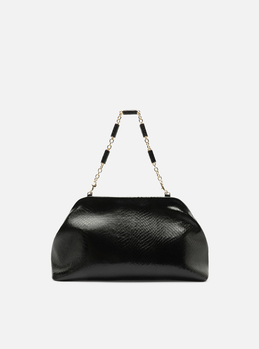 Bolso Clutch Negro Cuero Média Snake Cadena - ARZ