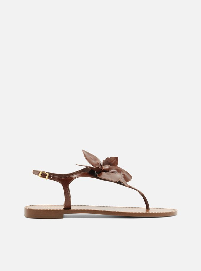 Sandalia Rasteira Marrón Cuero Flor - ARZ