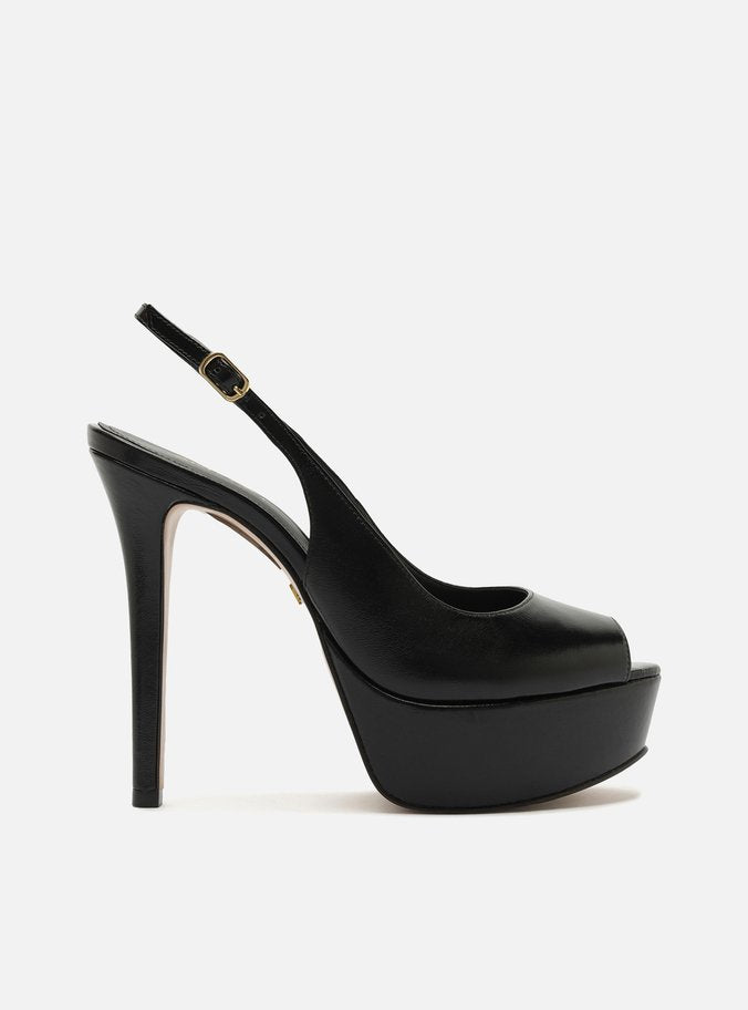 Scarpin Negro Cuero Plataforma Frontal Slingback - ARZ