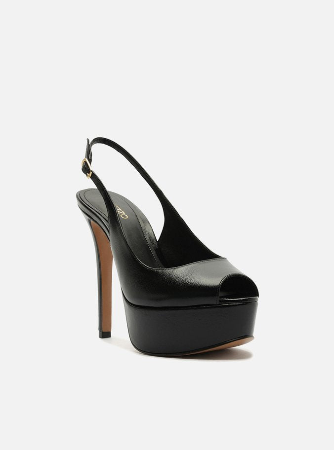 Scarpin Negro Cuero Plataforma Frontal Slingback - ARZ