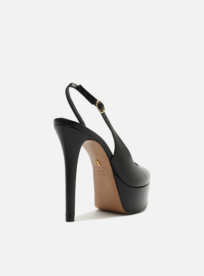 Scarpin Negro Cuero Plataforma Frontal Slingback - ARZ