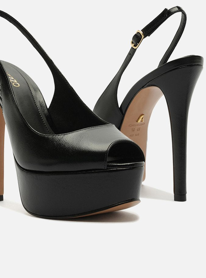Scarpin Negro Cuero Plataforma Frontal Slingback - ARZ