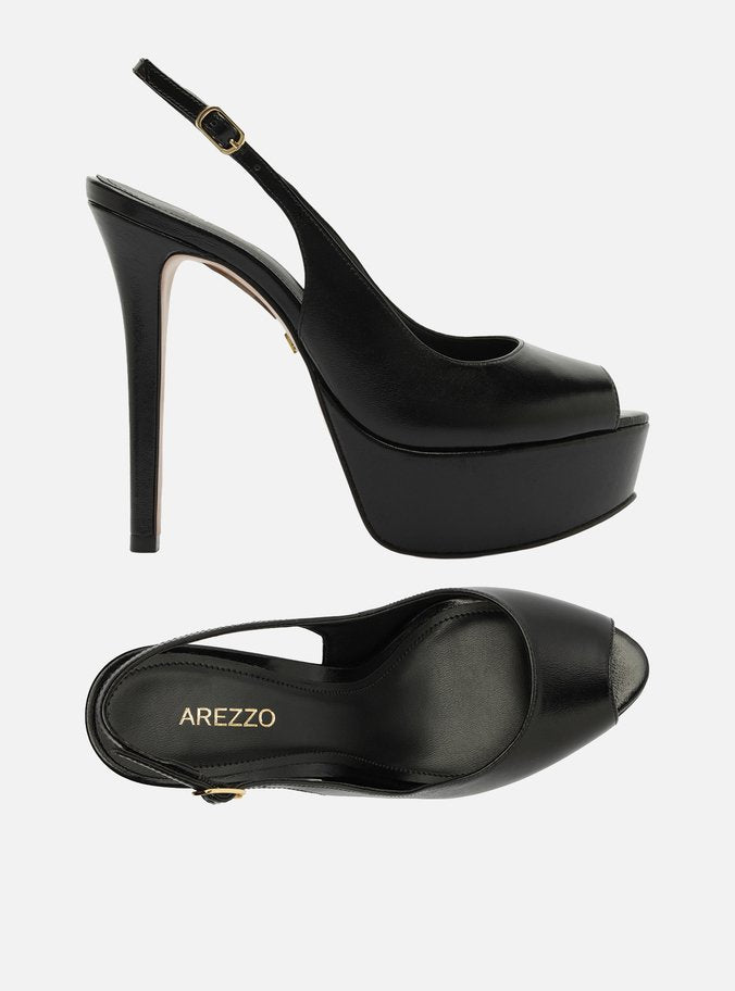 Scarpin Negro Cuero Plataforma Frontal Slingback - ARZ