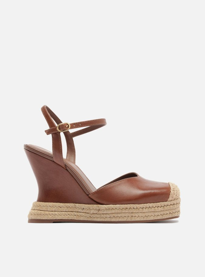 Sandalia Anabela Espadrille Marrón Plataforma Hebilla Tressê Slingback - ARZ