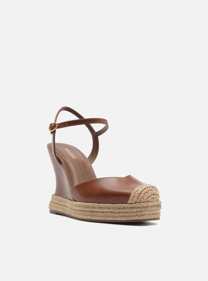 Sandalia Anabela Espadrille Marrón Plataforma Hebilla Tressê Slingback - ARZ