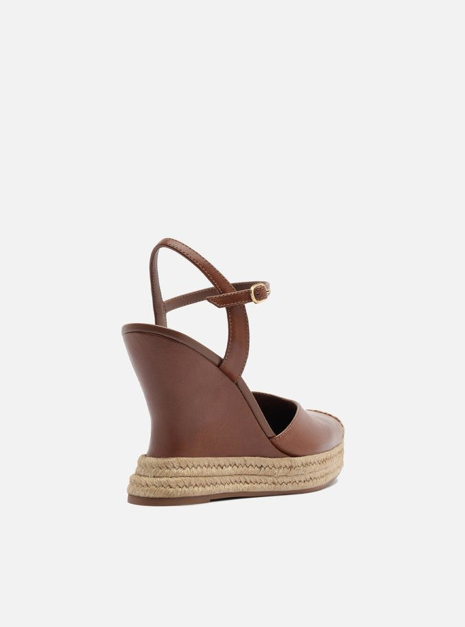 Sandalia Anabela Espadrille Marrón Plataforma Hebilla Tressê Slingback - ARZ