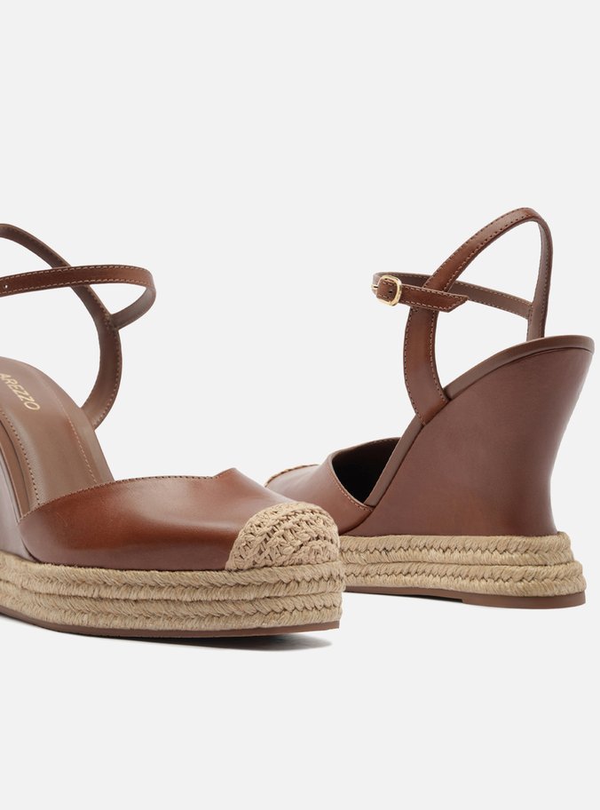 Sandalia Anabela Espadrille Marrón Plataforma Hebilla Tressê Slingback - ARZ
