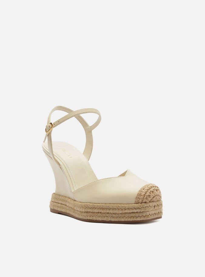 Sandalia Anabela Espadrille Off White Plataforma Hebilla Tressê Slingback - ARZ