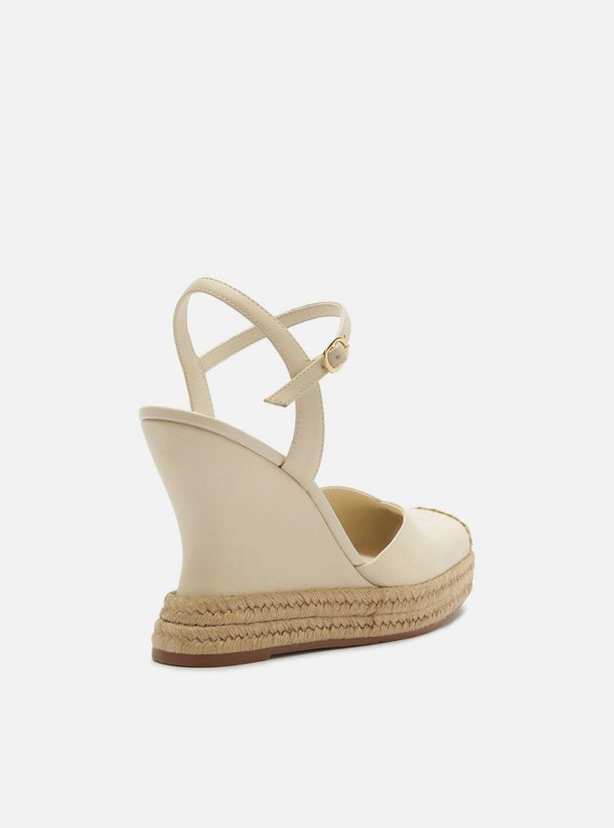 Sandalia Anabela Espadrille Off White Plataforma Hebilla Tressê Slingback - ARZ