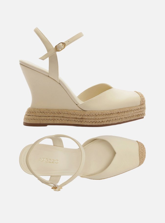 Sandalia Anabela Espadrille Off White Plataforma Hebilla Tressê Slingback - ARZ