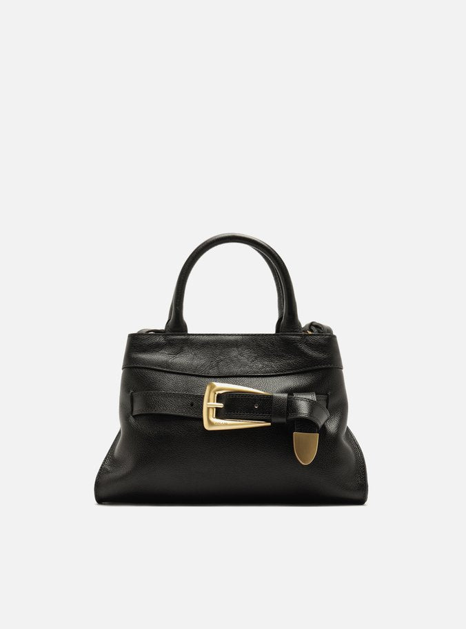 Bolso Tote Negro Cuero Média Hebilla Dorado - ARZ