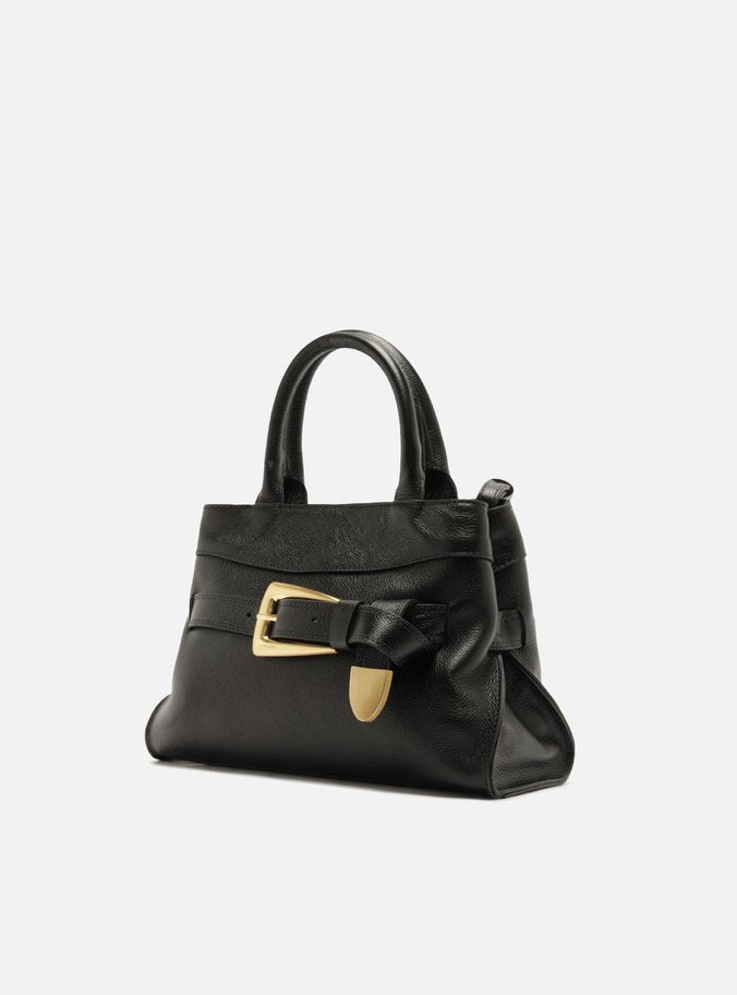 Bolso Tote Negro Cuero Média Hebilla Dorado - ARZ
