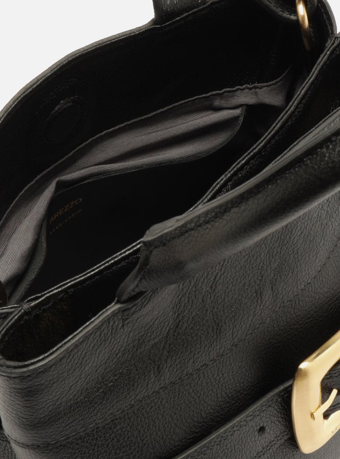 Bolso Tote Negro Cuero Média Hebilla Dorado - ARZ