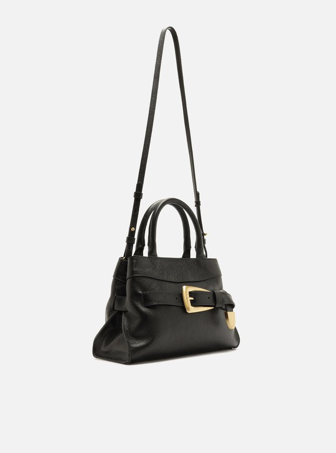 Bolso Tote Negro Cuero Média Hebilla Dorado - ARZ