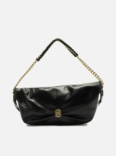 Bolso Bandolera Negro Cuero Metales - ARZ