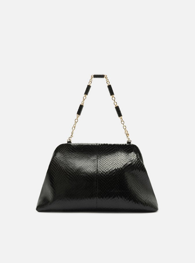 Bolso Clutch Negro Cuero Média Snake Cadena - ARZ