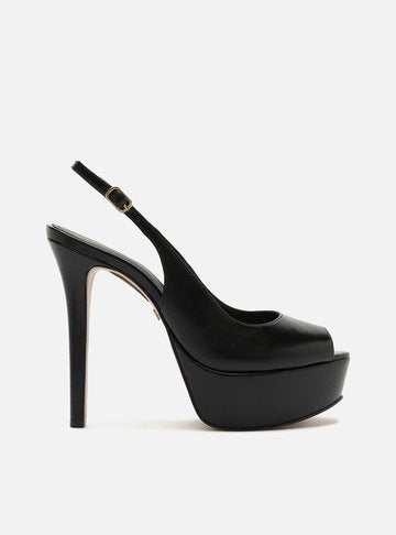 Scarpin Negro Cuero Plataforma Frontal Slingback - ARZ